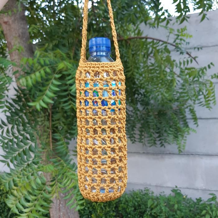 BEST SELLER Tas Botol Minum Rajut Handmade Air Mineral 600 ml