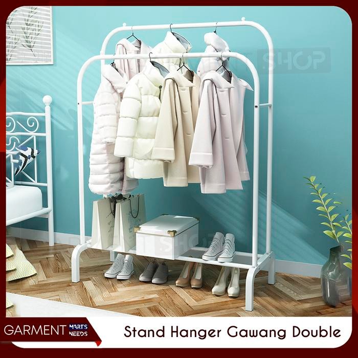 Stand Hanger Gawang Besi DOUBLE Kuat Putih Hitam Butik Bazar Display Gawangan