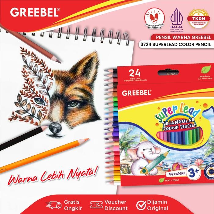 

GREEBEL Pensil Warna 24 Warna / Super Lead Pencil 24 Warna (3724) / Coloured Pencil / Warna Lebih
