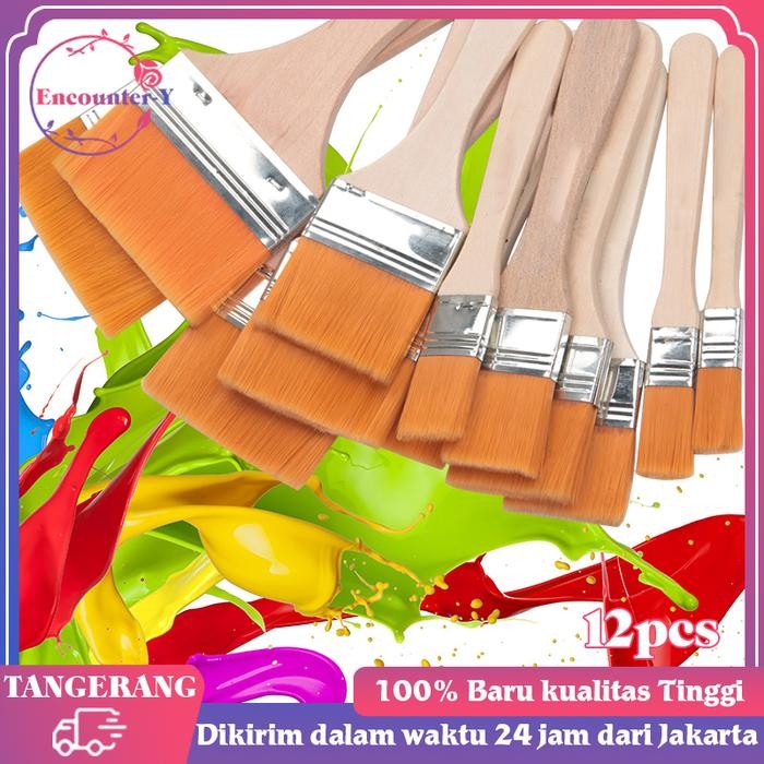 

12pcs/set Tebal Halus Kuas Lukis Besar Lebar Set Nylon Flat Art Brush