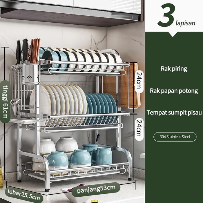 Rak Piring Rak Pengering Piring Stainless Anti Karat Rak Cuci Piring