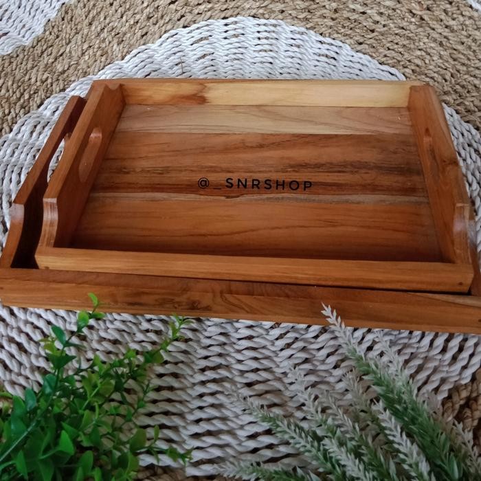 Nampan Kayu Rustic with handle kayu jati