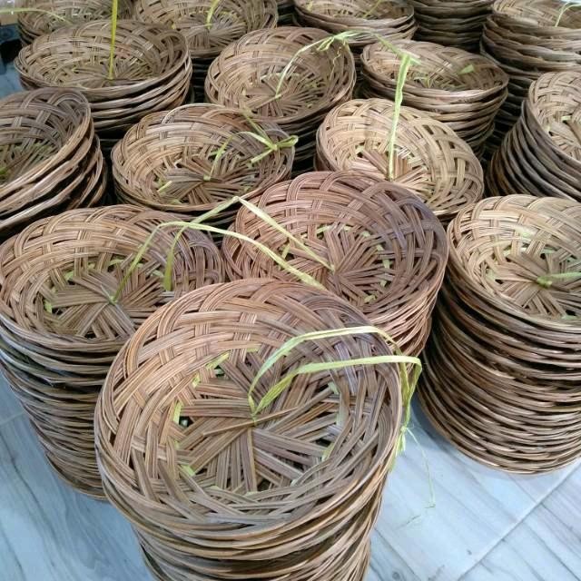 (100 Pcs) Piring Lidi Anyaman Rotan Piring Tradisional Anyaman Lidi Awet Piring Lidi Anyam Piring