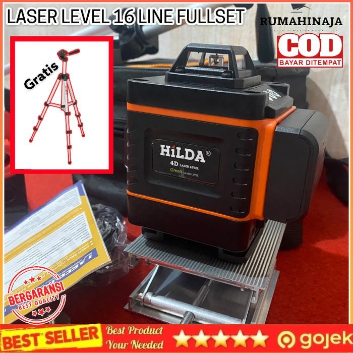 Paket Set Cross Line 4D 16 Laser Line Self Leveling Garis Remot TRIPOD