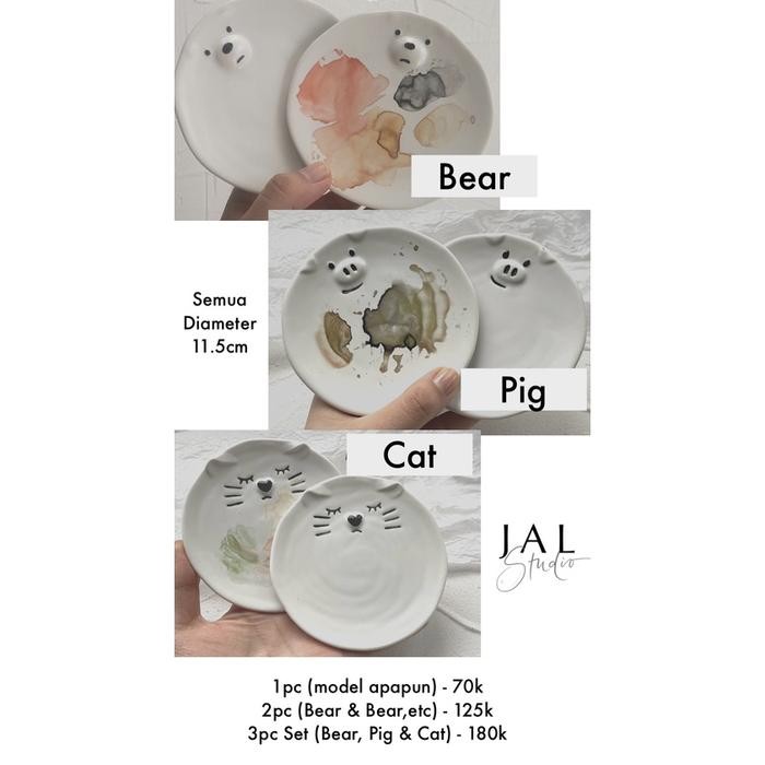 

Porcelain Ceramic Watercolor Palette Palet Keramik Porselen Cat Air Mini Bear Cat Pig Satuan / 3pc