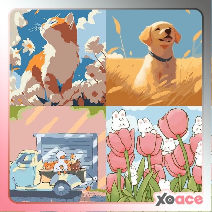 

[20x20] Paint By Number Painting By Numbers Kit DIY Lukisan Seri Animal Anjing Kucing Bebek Kelinci