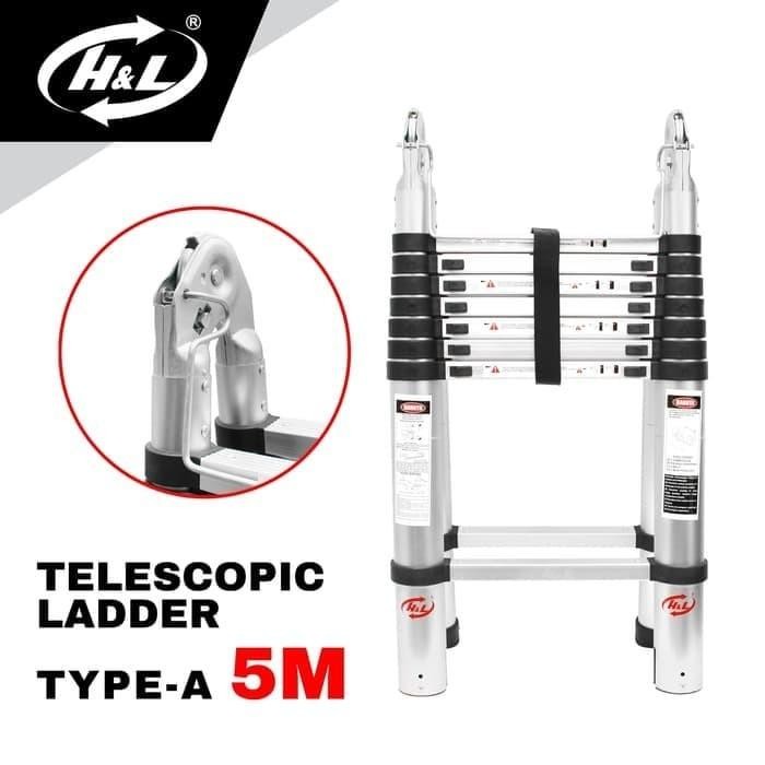Tangga Teleskopik Double 5M / 5 Meter Type A Tangga Lipat Aluminium