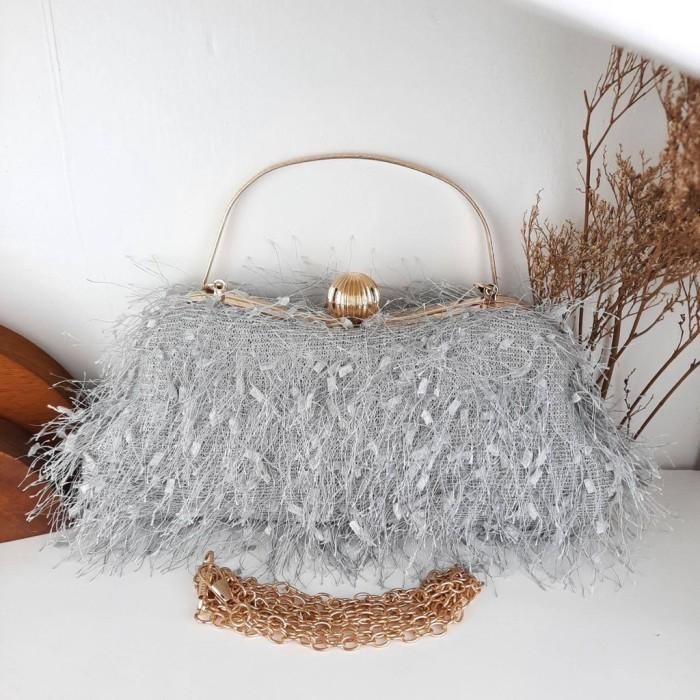 TAS DOMPET CLUTCH PARTY PESTA WANITA KONDANGAN BULU BELUDRU