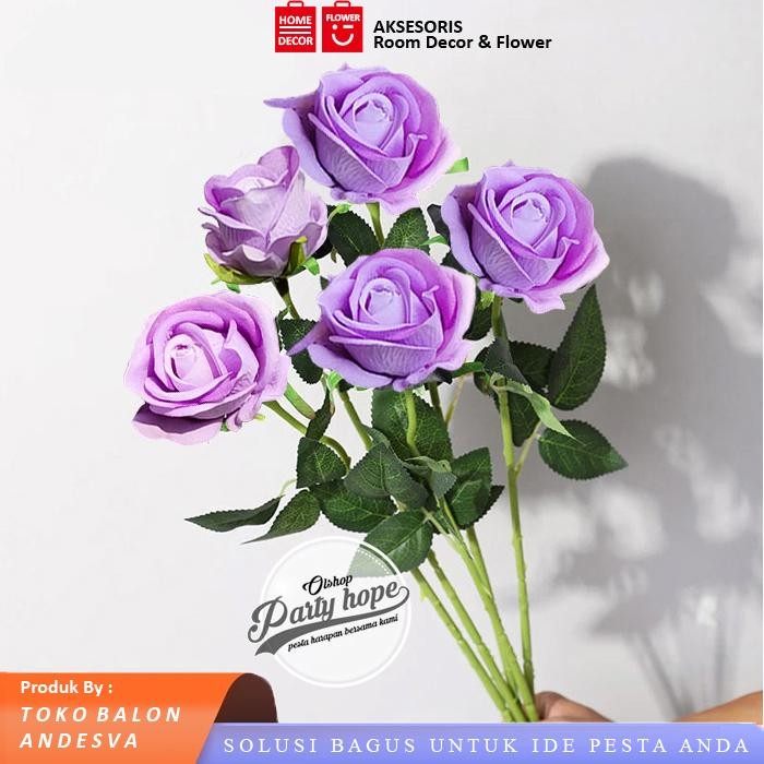 Bunga Mawar Ungu / Bunga Plastik Tanaman hias Artificial Mawar Ungu