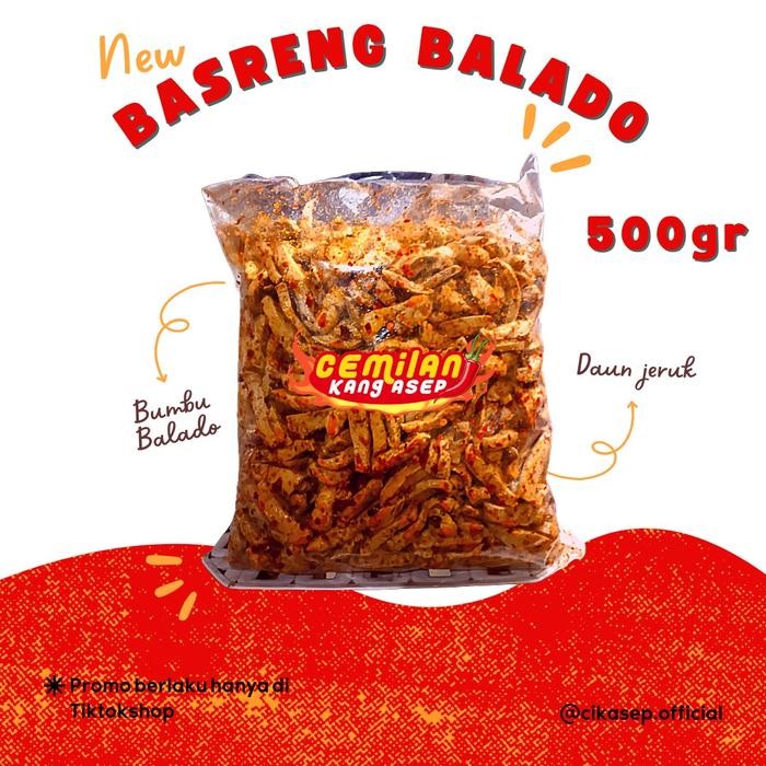 

New Basreng Balado Pedas Daun Jeruk Kemasan Pak 500gr Chili Oil Cemilan Food Snacks