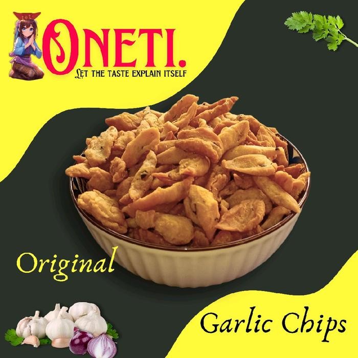 

Kue Bawang Original no 1 di Asia Oneti Garlic Chips Original kemasan ekonomis 100 gram Snack Toples