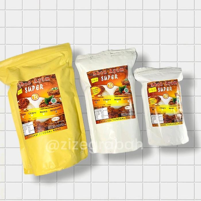 

Abon Ayam Super Tunggal Roso Kemasan Baru Netto 1000 gram/ 1 kg, 500 gram, 250 gram Food Jajanan