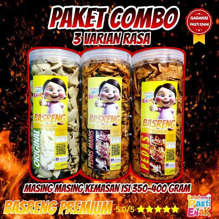 

Paket Combo Basreng Premium 3 varian Rasa Kemasan Toples 1300ml - Food Snack Keripik Cemilan Pedas