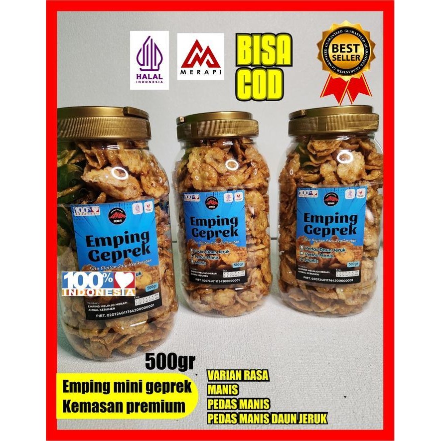 

BERMUTU EMPING MELINJO MINI GEPREK KEMASAN PREMIUM BERAT 500gram varian banyak rasa Cemilan Manis