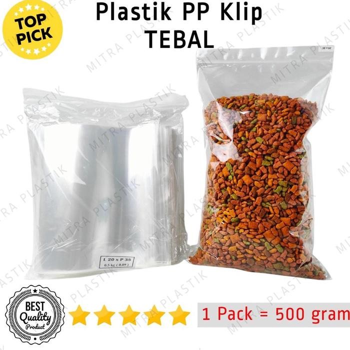 

Plastik PP Klip Bening Tebal 90 Micron Zip Lock Zipper 500 gram Kemasan Snack 12x15 12x20 14x16