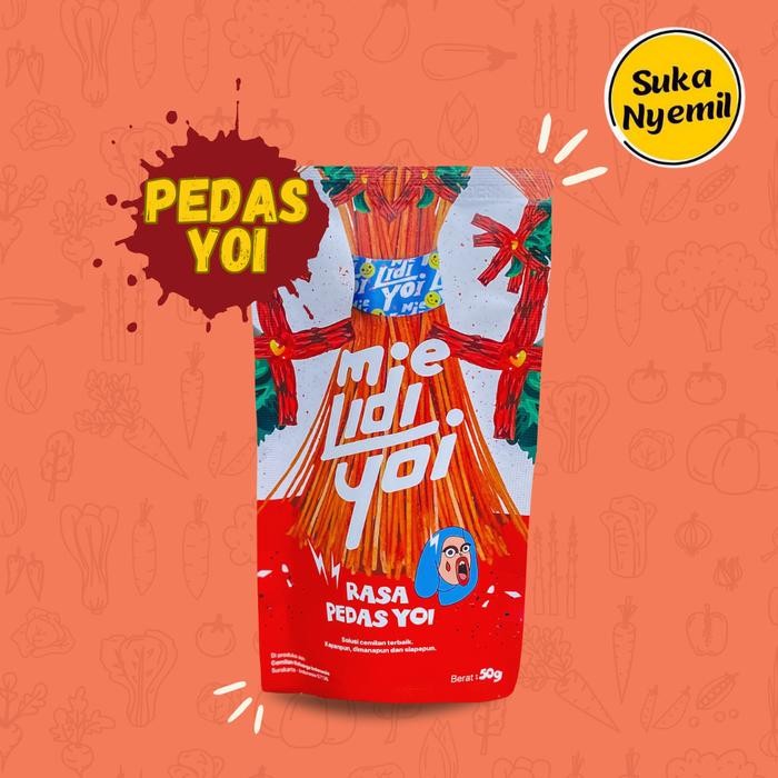 

SUKA NYEMIL - Mie Lidi Yoi Pedas YOI (50 gram) Jajanan Viral Renyah Gurih Cemilan Kekinian Snack