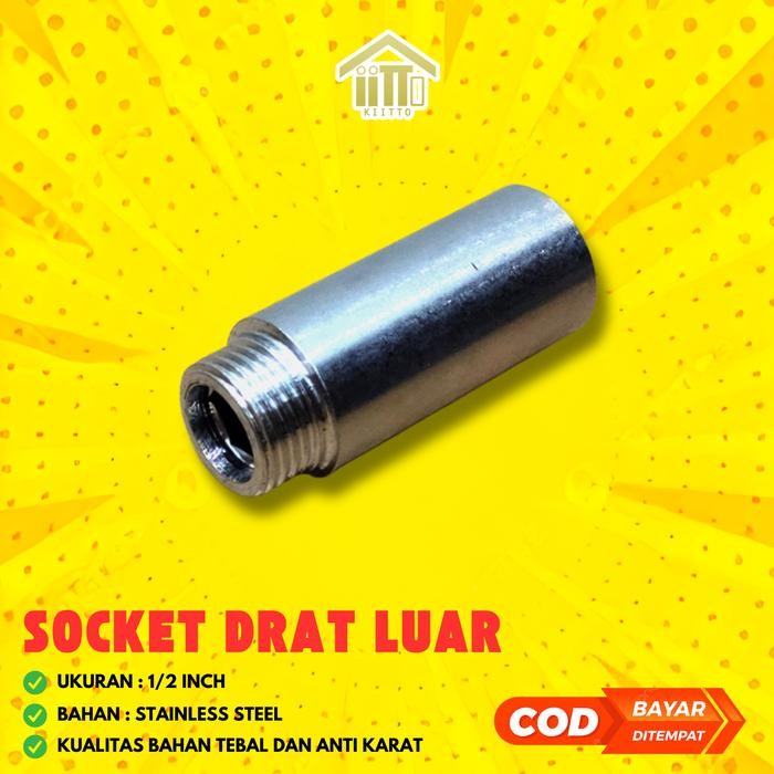 SOK STAINLESS STEEL SOK DRAT LUAR DALAM 1/2 INCH PANJANG 5CM / SOK NEPEL STAINLESS DRAT LUAR DALAM