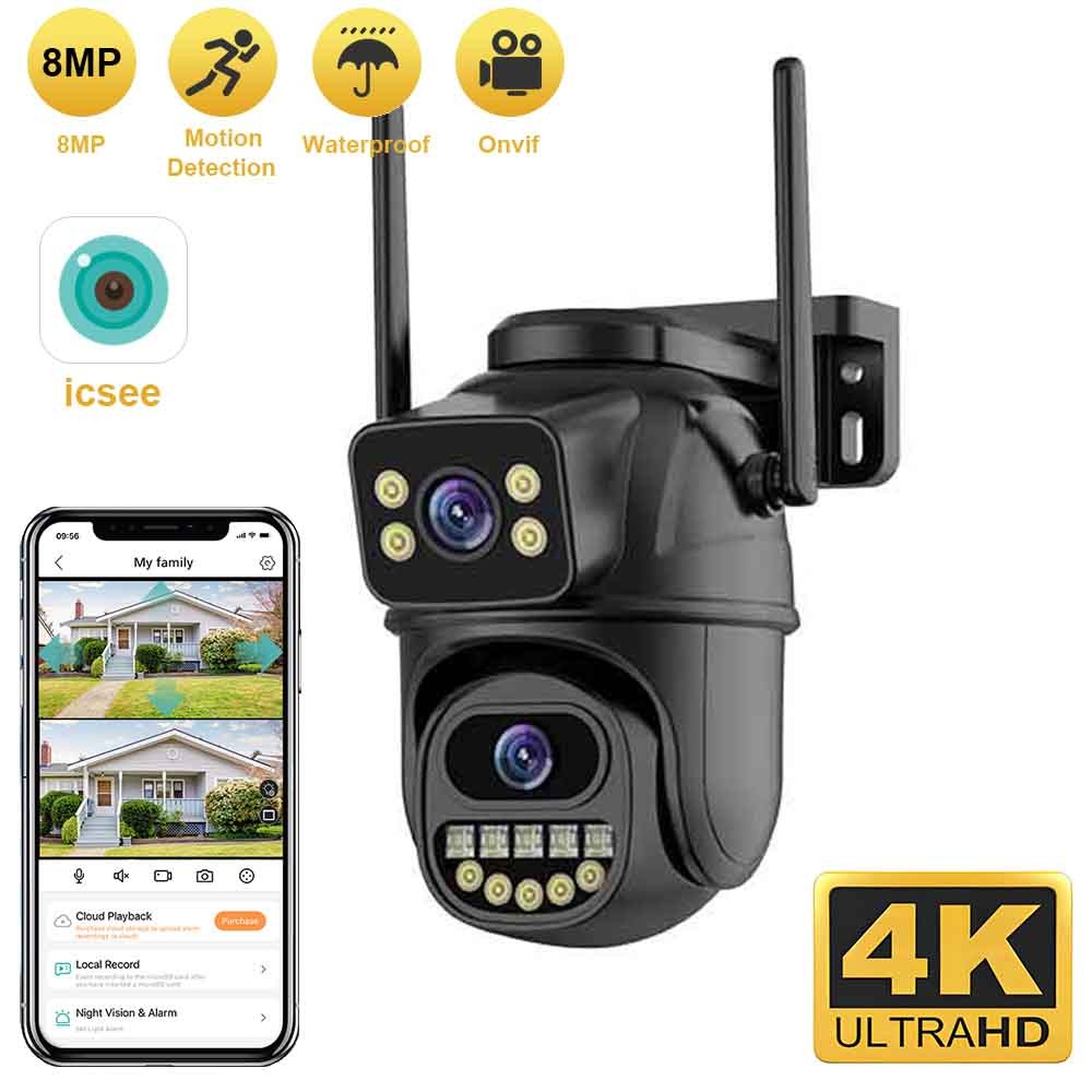 4K Hd Dual Lens Wifi Camera 2K Dual Screen Ptz Camera Outdoor Auto Tracking Security Camera