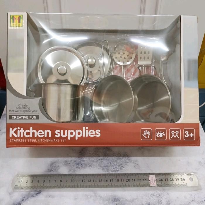 Sav Mainan Anak Kitchen Set Stainless / Kitchen Supplies / Panci Metal Alat Da Peralatan Masak
