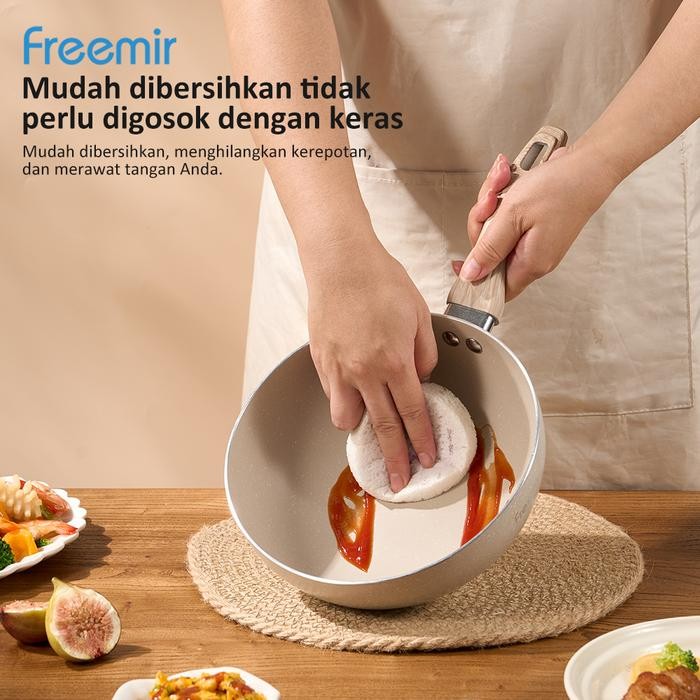 Sav (Paket Hemat) Freemir Wajan Granit Kuping 20Cm Beige + Wajan Penggorengan 20Cm Beige Granit