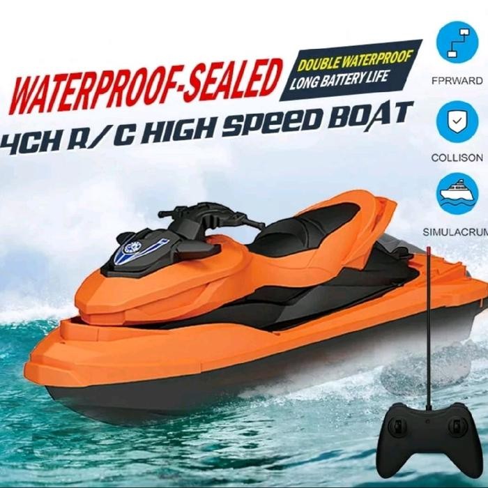 Mainan Anak Remot Kontrol Air Jetski Hitam Oren Control Remote Toys Kapal