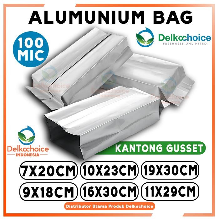 Alumunium bag gusset central sealing silver kantong gusset delkochoice