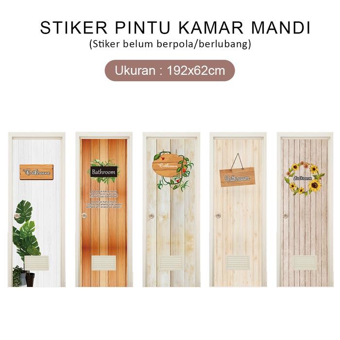 Sticker pintu kamar mandi tema kayu wallpaper tulisan toilet
