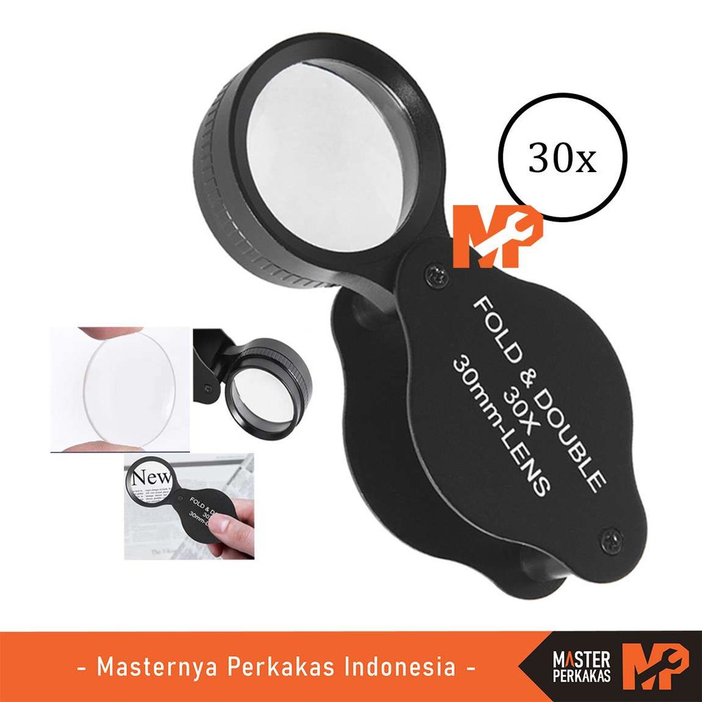 MP Pembesar Kaca Lipat 30x 30mm P27x / Double Fold Magnifier Loupe / Portabel Lens Mini Pocket Lensa
