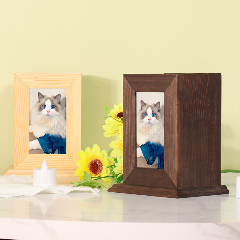 Solid Wood Pet Memorial Cinerary Casket With Photo Frame Dog Cat Pet Box