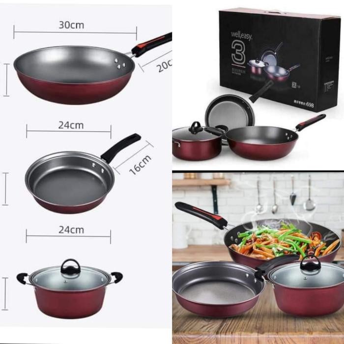 Panci Well Easy 1 Set 3 Pcs 1042 Panci Teflon Set 3