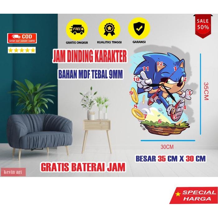 Jam Dinding Tempel Tembok Estetik Karakter Sonic