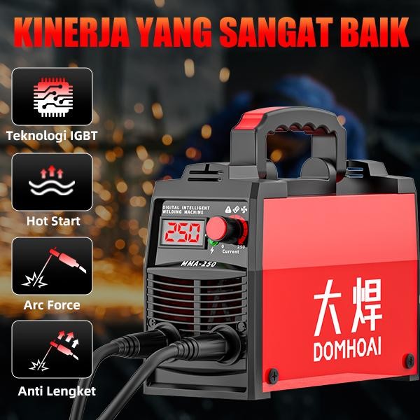 DOMHOAI IGBT Mesin Las MMA-250 Inverter Las Listrik Mesin Las Tampilan Digital Definisi Tinggi