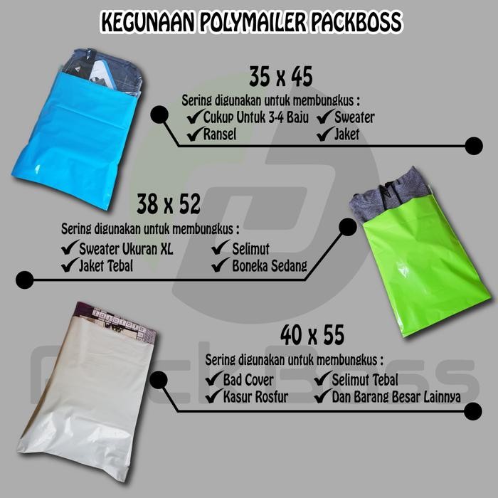 

Polymailer Packboss 35X45 Isi 100 *Kualitas Boss * Harga Termurah* Perekat Pasti Ori