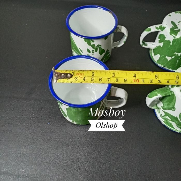 1 Set Teko Enamel Eskan Burik Blirik+Mug 7 cm / Barang Jadul Antik masih ready