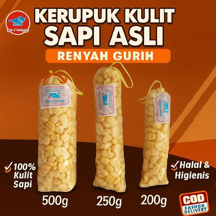 

Kerupuk Kulit Sapi Asli 500Gr/200Gr/100Gr Asin Gurih Halal 100%