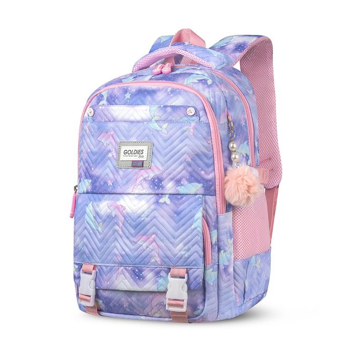 

GOLDIES Tas Ransel Sekolah Anak Import Tas Laptop 14inch Free Raincover + Gantungan Pompom