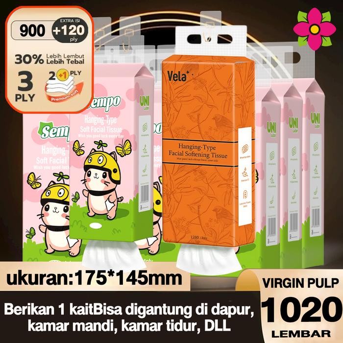 

1020 PCS & 1080 PCSVela Tissue Gantung 3 PLY 175*145mm & 175*155mm tisu gantung viral tisue murah