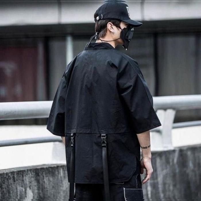 Techwear Kimono [Ready Indo] Cyberpunk Style Kimono Jepang Hitam Pria