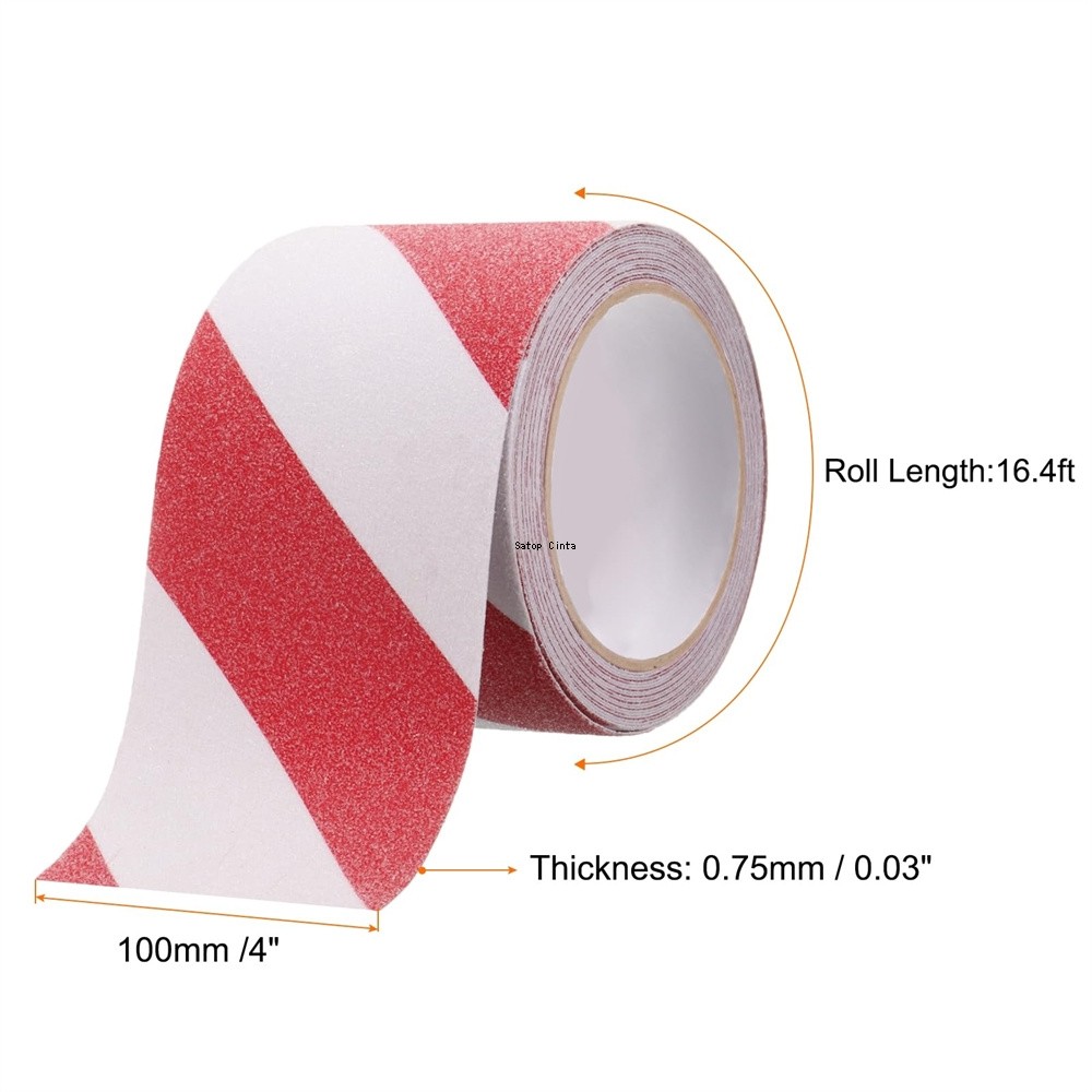 

10cm*5m White-Red Anti Slip Tape Grip Stripes Waterproof Hazard Caution Warning Self-adhesive Tapes