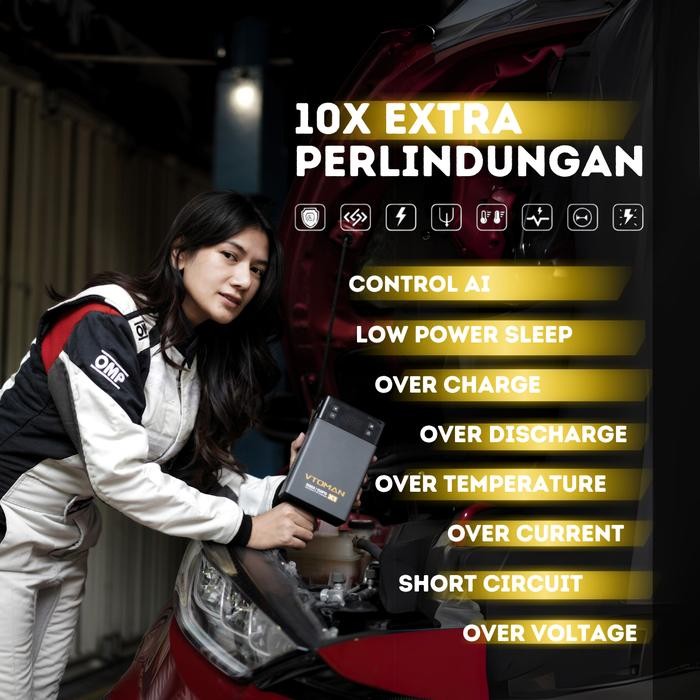 Vtoman X1 Jumper Aki Mobil Dan Motor Kapasitas 12000Mah Portable Car Jumper Aki Powerbank Jumper Aki