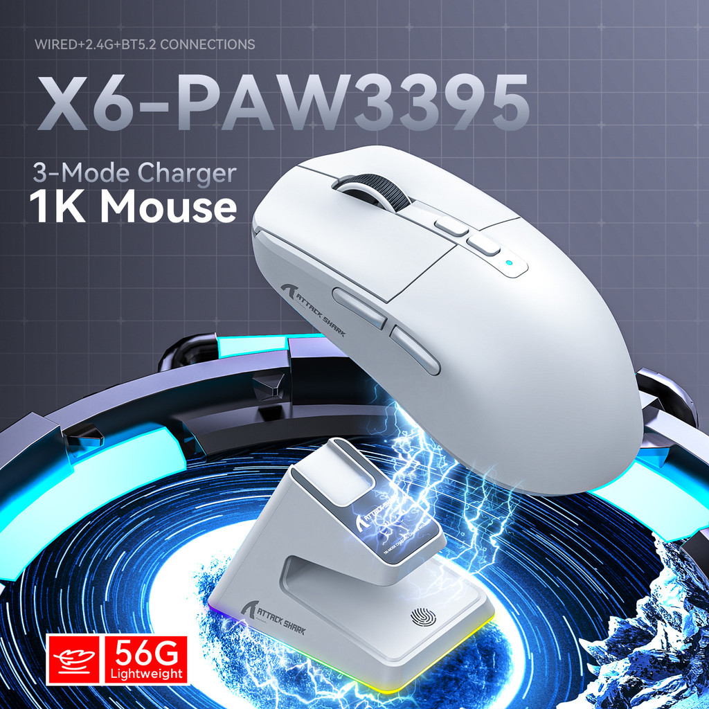 Gaming Mouse Wireless Attack Shark X6 Lightweight Wireless Gamer Mouse 7 Keys Macro Programming