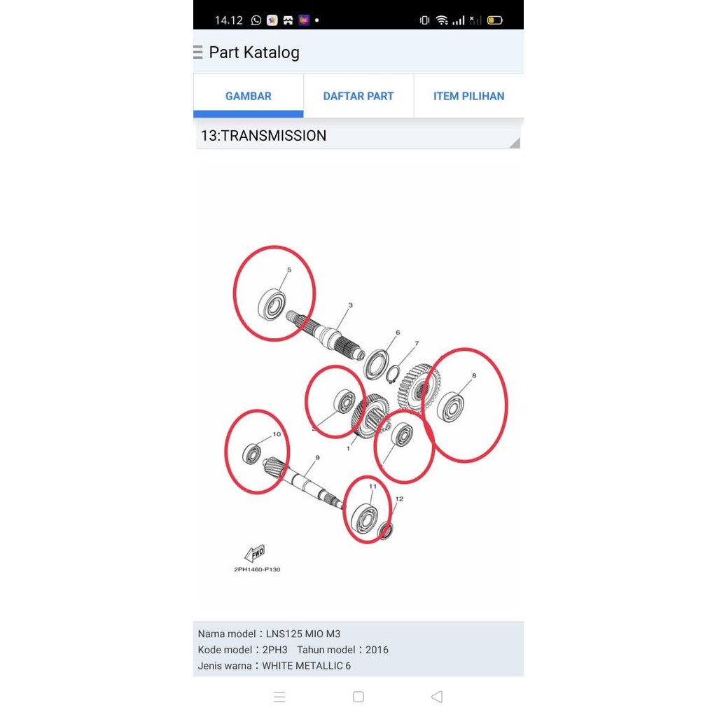 Bearing Rasio Full Set Mio M3, Soul Gt 125, Fino 125 Original Yamaha