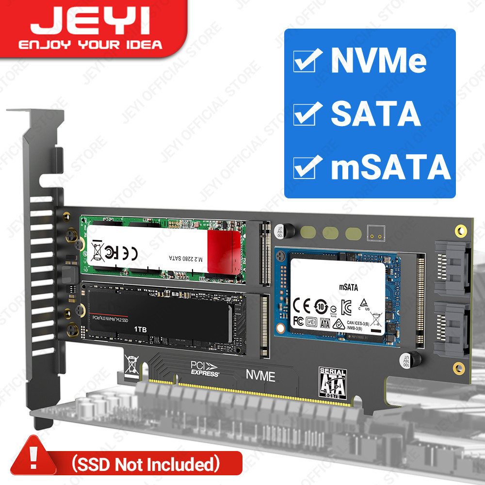 JEYI NVMe NGFF and mSATA SSD PCIe 4.0/3.0 Adapter Card, 3 in 1 M.2 NVME to PCIE/M.2 SATA SSD to SATA