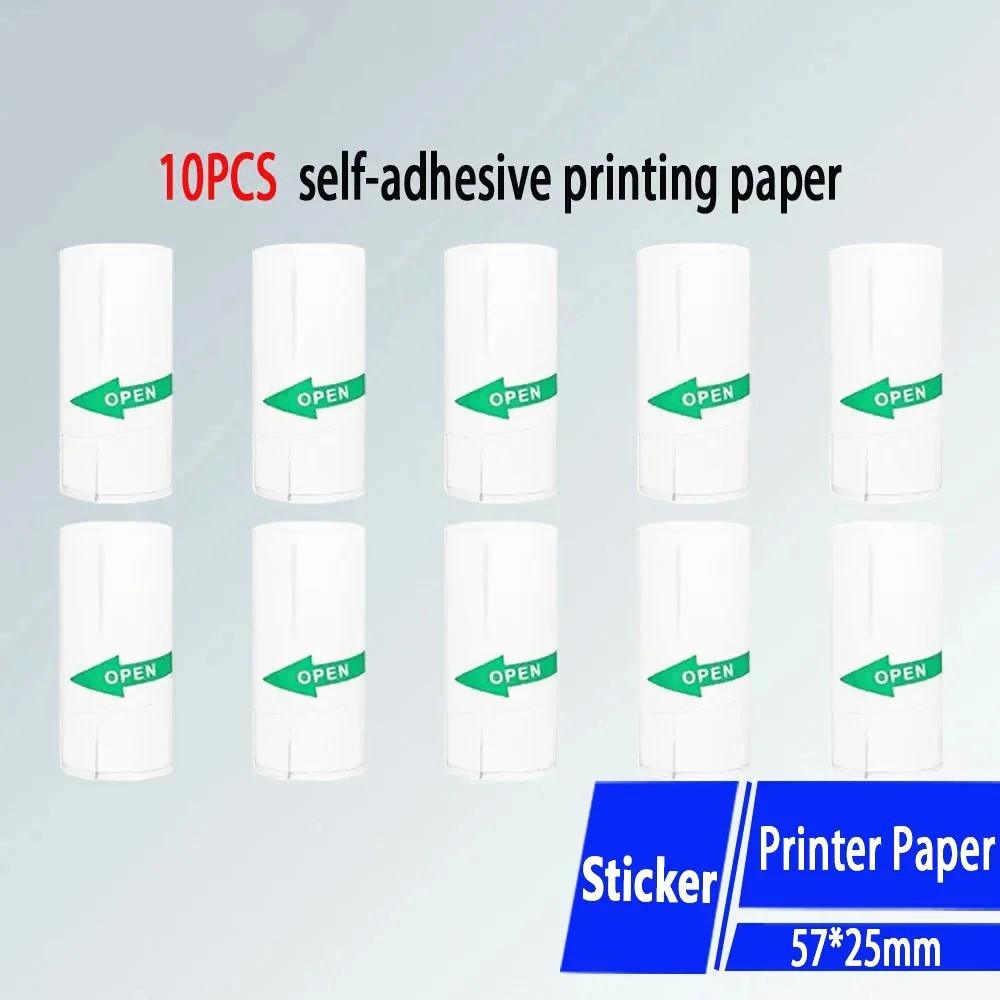 

10 Rolls Mini Printer Label Sticker 57x25MM Self-adhesive Paper Thermal Label Printer Paper Kids