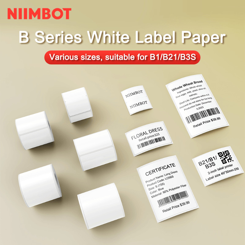 

Niimbot B21/B3S Thermal White Label Paper Thermal Label Paper Clothing Tags Price List Food Labeling