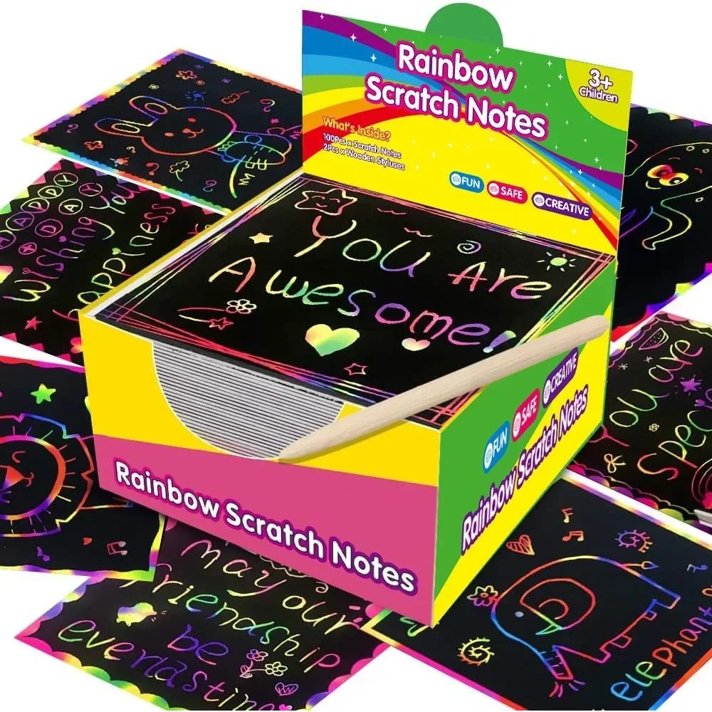 

2024 Colorful Scratch Magic Paper Note Kids Painting Drawing Rainbow Scratch Off Paper Teens Rainbow