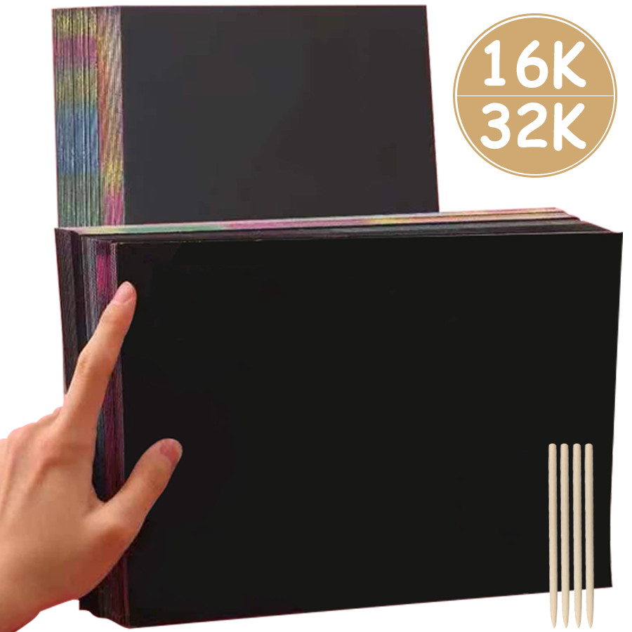 

20pcs 16/32K Black Scratch Paper DIY Creative Painting Scraping Paper with Bamboo Stick Colorful