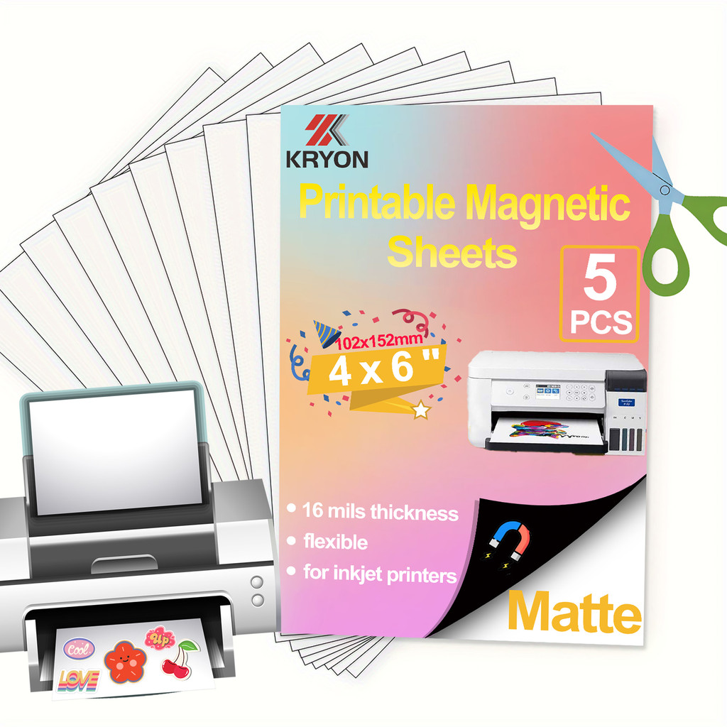 

KRYON 4 x 6 Inch 5 PCS Matte Printable Magnetic sheets Non Adhesive 16 mils thickness Magnet Photo