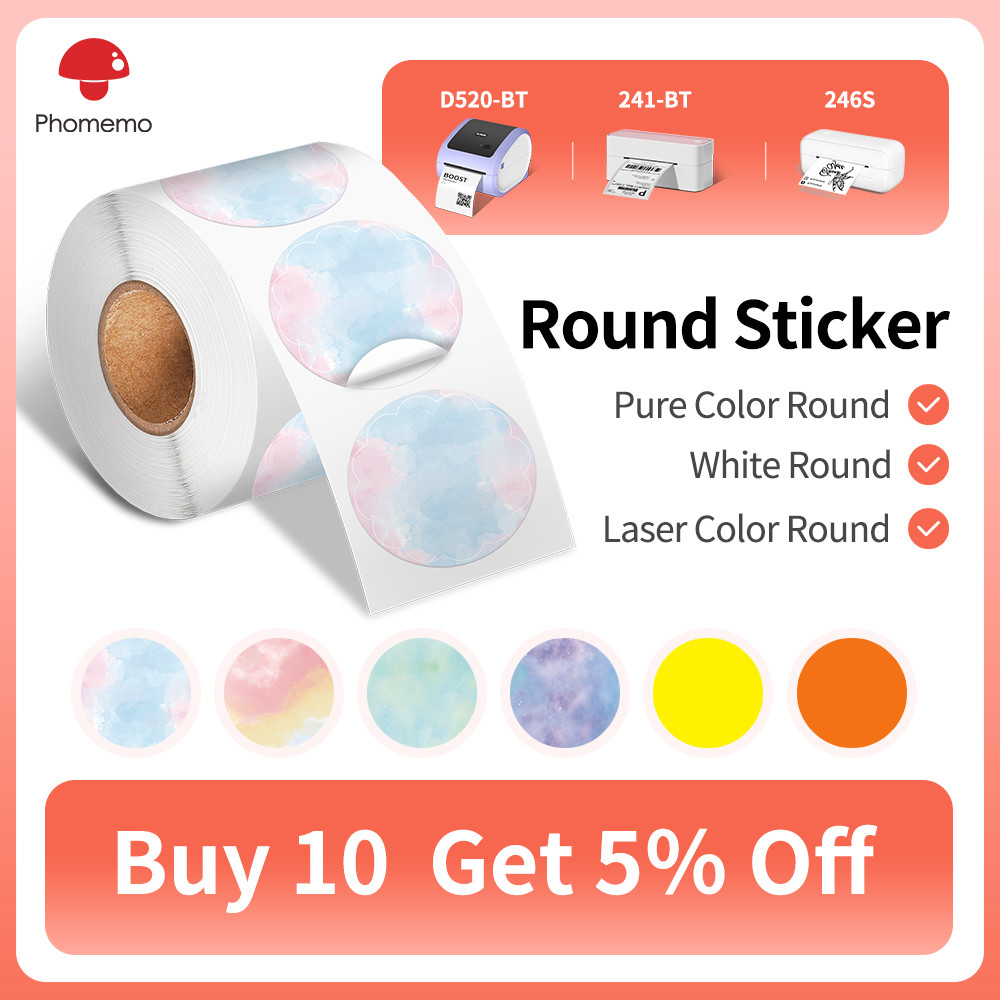 

Phomemo PM-241BT Shipping Label Printer Label Sticker Round Label Square Label Rainbow Color DIY