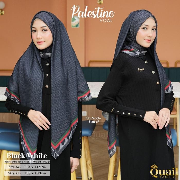 (Allthebest) Quail Hijab - Palestine Voal Square Jilbab Segi Empat Palestine Motif Square Hijab